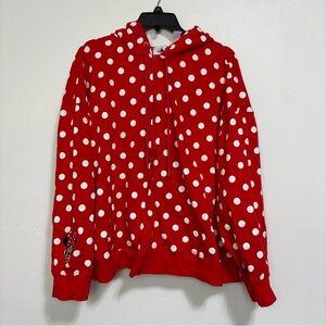 Disney Minnie Mouse Ears Full Zip Hoodie Women's 1X XL Polka Dot Red Sweatshirt